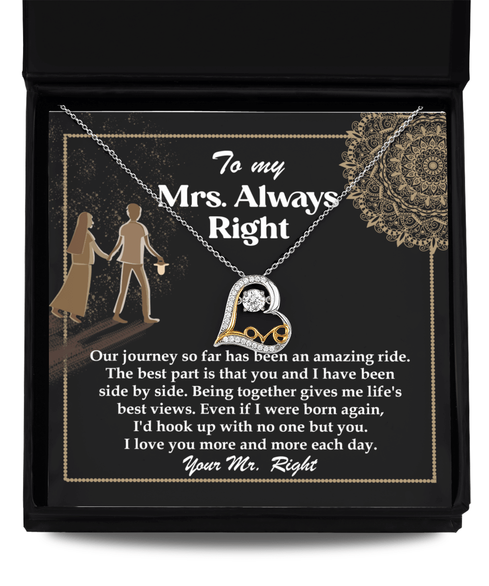 Wife Always Right Romantic Love Dancing Heart Pendant Necklace, Wedding, Anniversary, Birthday Gift from Husband - Mallard Moon Gift Shop