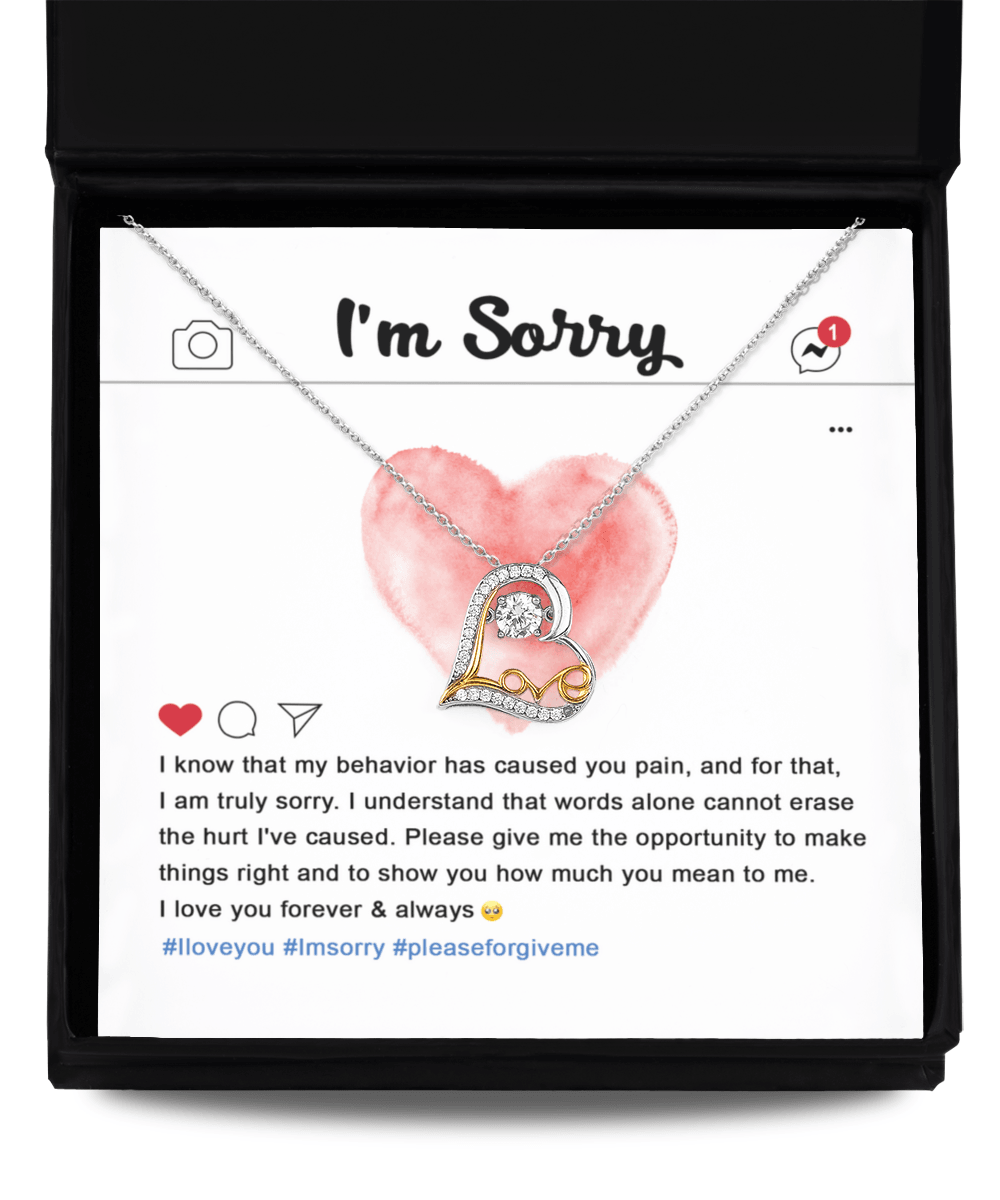 Apology Gift for Girlfriend, Wife, Soulmate - Sorry, Cannot Erase - Love Dancing Heart Pendant Necklace - Mallard Moon Gift Shop