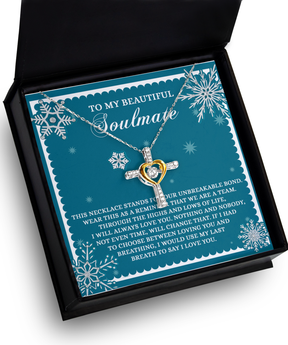 Soulmate, Wife, Girlfriend Romantic Gift - A Team - Dancing Cross Pendant Necklace - Mallard Moon Gift Shop