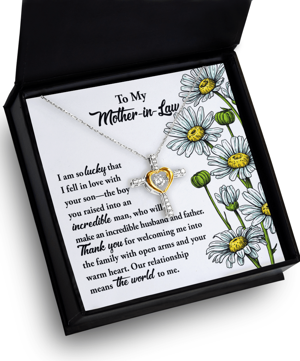 Gift for Mother-in-Law from Daughter-in-Law You Raised an Incredible Man Cross Pendant Necklace - Mallard Moon Gift Shop