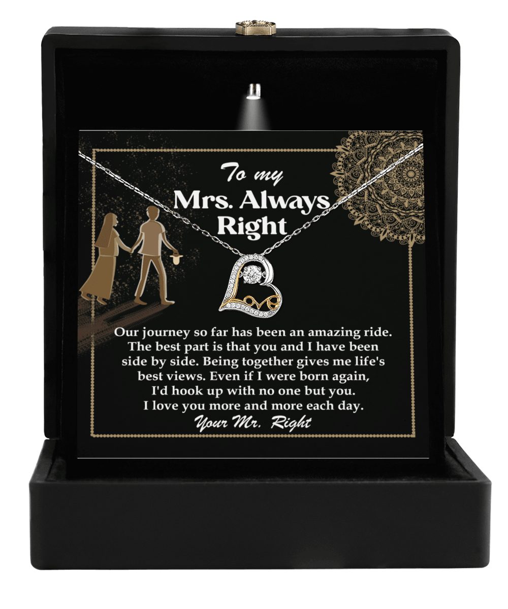 Wife Always Right Romantic Love Dancing Heart Pendant Necklace, Wedding, Anniversary, Birthday Gift from Husband - Mallard Moon Gift Shop