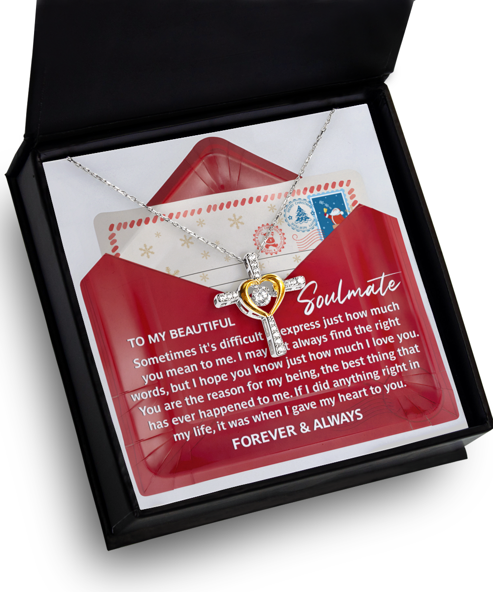 Soulmate, Wife, Girlfriend Romantic Gift - Right Words -Dancing Cross Pendant Necklace - Mallard Moon Gift Shop