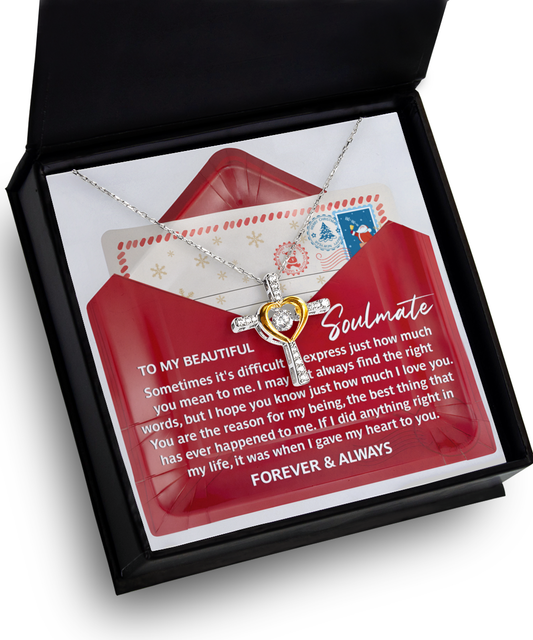 Soulmate, Wife, Girlfriend Romantic Gift - Right Words -Dancing Cross Pendant Necklace - Mallard Moon Gift Shop