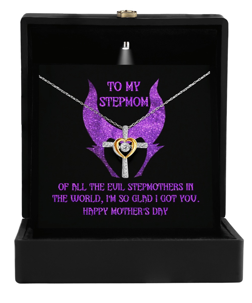 Stepmom Mother's Day Gift - To My Stepmom - Of All the Evil Stepmothers in the World, I'm Glad I Got You Cross Pendant Necklace - Mallard Moon Gift Shop