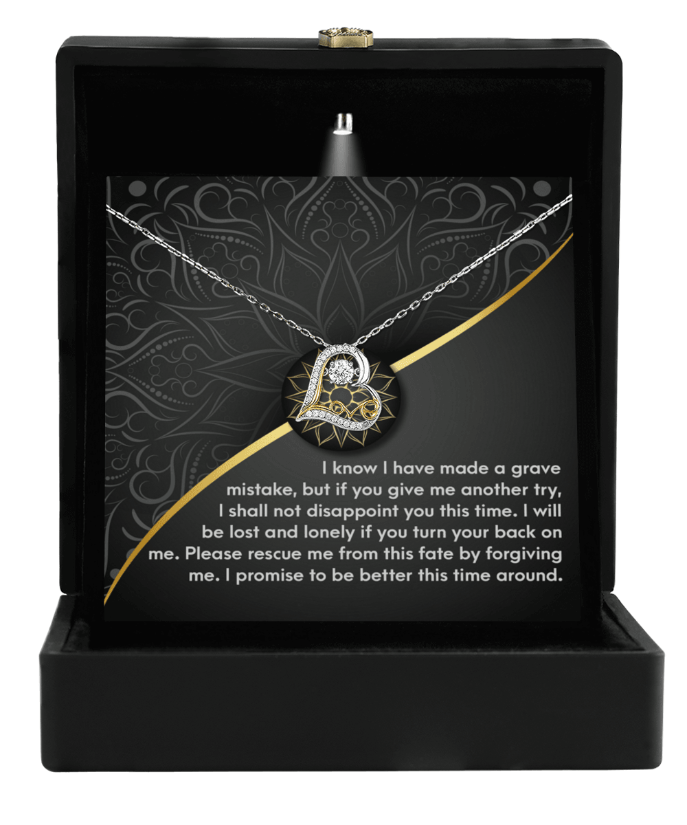 Apology Gift for Girlfriend, Wife, Soulmate - Sorry, Turn Your Back-Love Dancing Heart Pendant Necklace - Mallard Moon Gift Shop