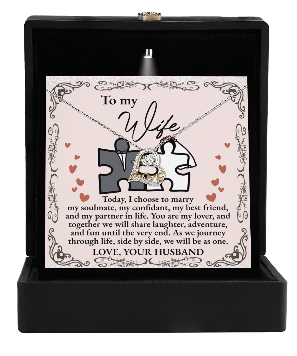 Wife Wedding Day Gift We Will Be As One Love Dancing Heart Pendant Necklace Bride Gift from Groom - Mallard Moon Gift Shop