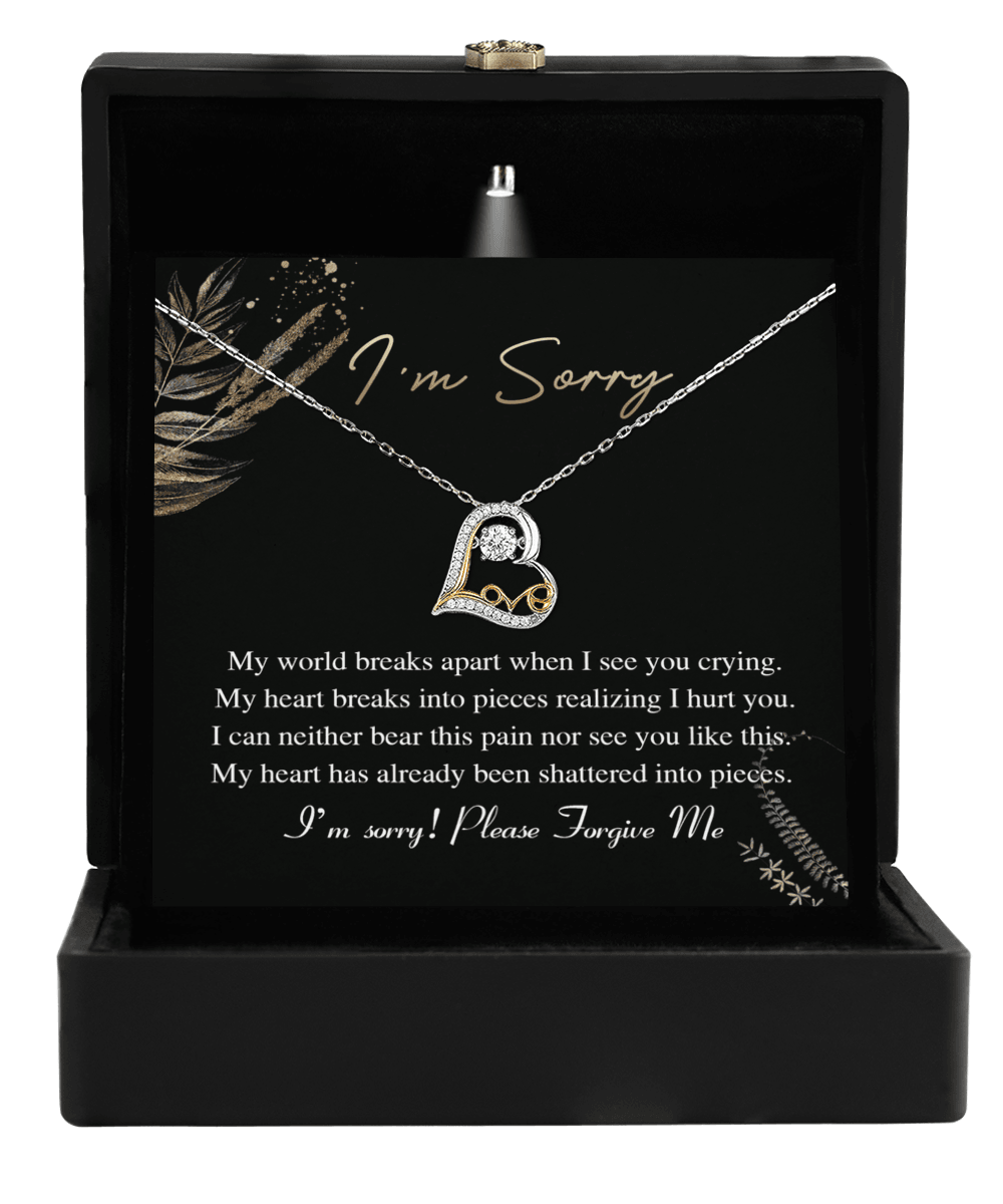Apology Gift for Girlfriend, Wife, Soulmate - Sorry, See You Crying - Love Dancing Heart Pendant Necklace - Mallard Moon Gift Shop