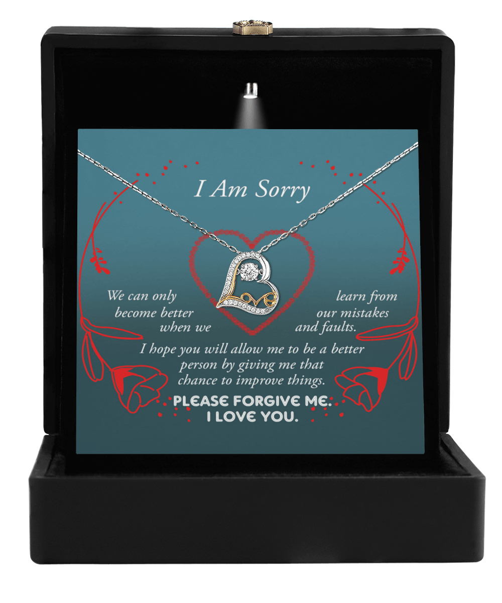 Apology Gift for Girlfriend, Wife, Soulmate - Sorry, Mistakes And Faults - Love Dancing Heart Pendant Necklace - Mallard Moon Gift Shop