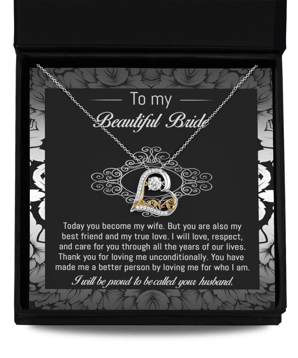 Bride Wedding Day Gift - My True Love - Love Dancing Heart Pendant Necklace - Mallard Moon Gift Shop