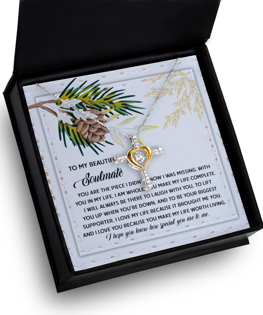Soulmate, Wife, Girlfriend Romantic Gift - Biggest Supporter Dancing Cross Pendant Necklace - Mallard Moon Gift Shop