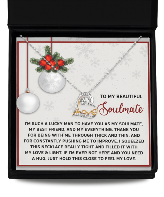 To My Beautiful Soulmate Feel My Love Christmas Anniversary Heart Pendant Necklace for Wife Girlfriend Jewelry - Mallard Moon Gift Shop