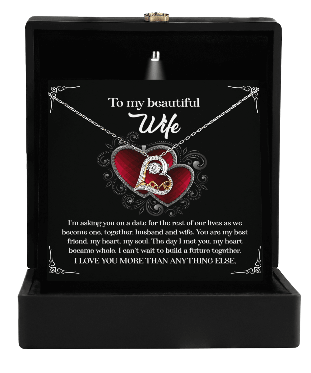 Wife Wedding Day We Become One Together Love Dancing Heart Pendant Necklace Gift for Bride from Groom - Mallard Moon Gift Shop