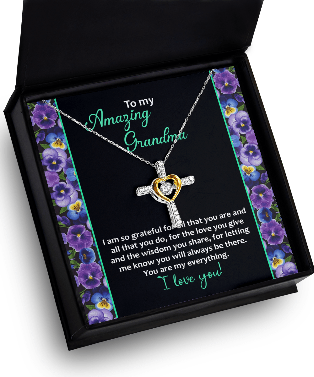 To My Amazing Grandma I am Grateful Cross Pendant Necklace - Mallard Moon Gift Shop