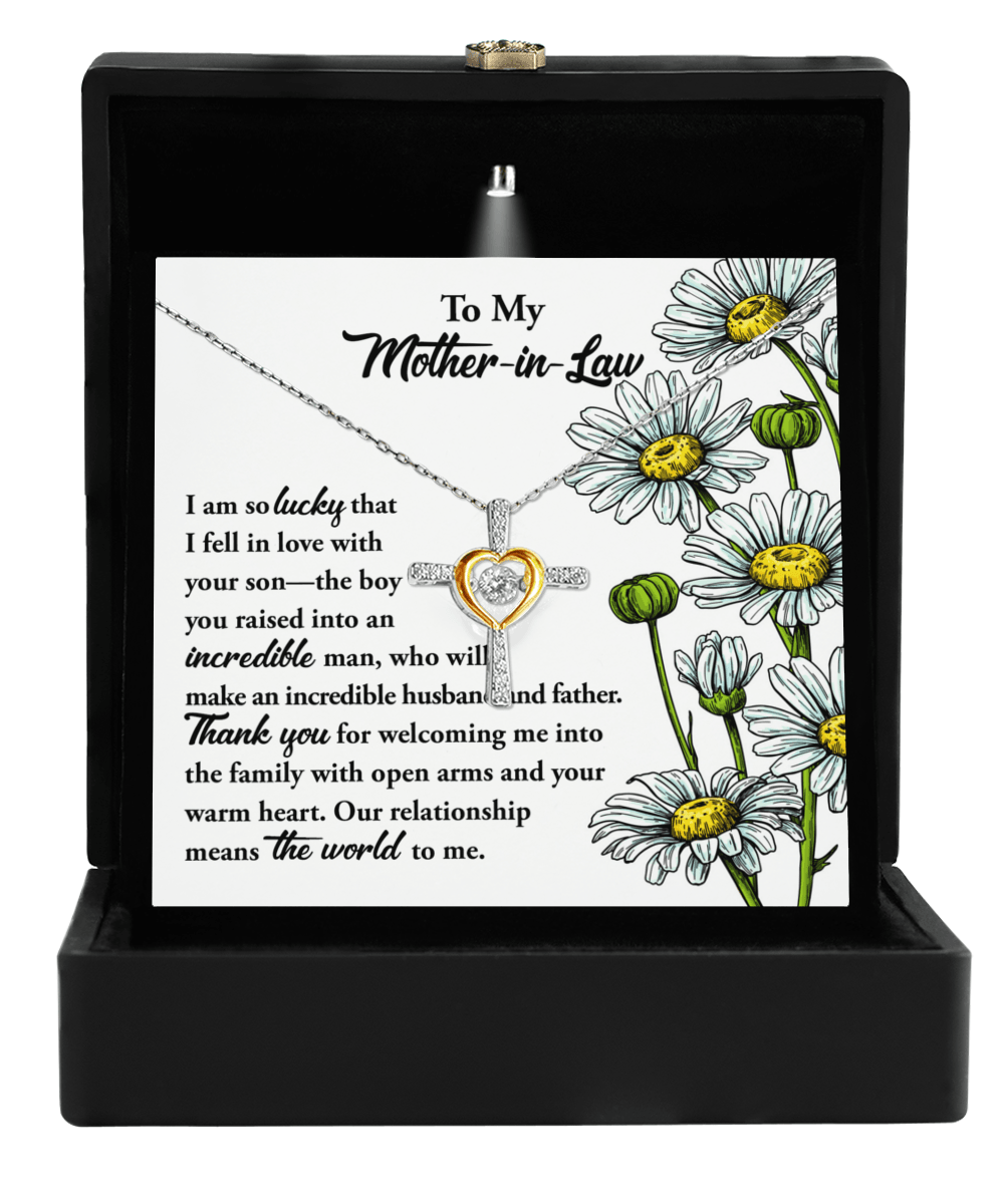Gift for Mother-in-Law from Daughter-in-Law You Raised an Incredible Man Cross Pendant Necklace - Mallard Moon Gift Shop