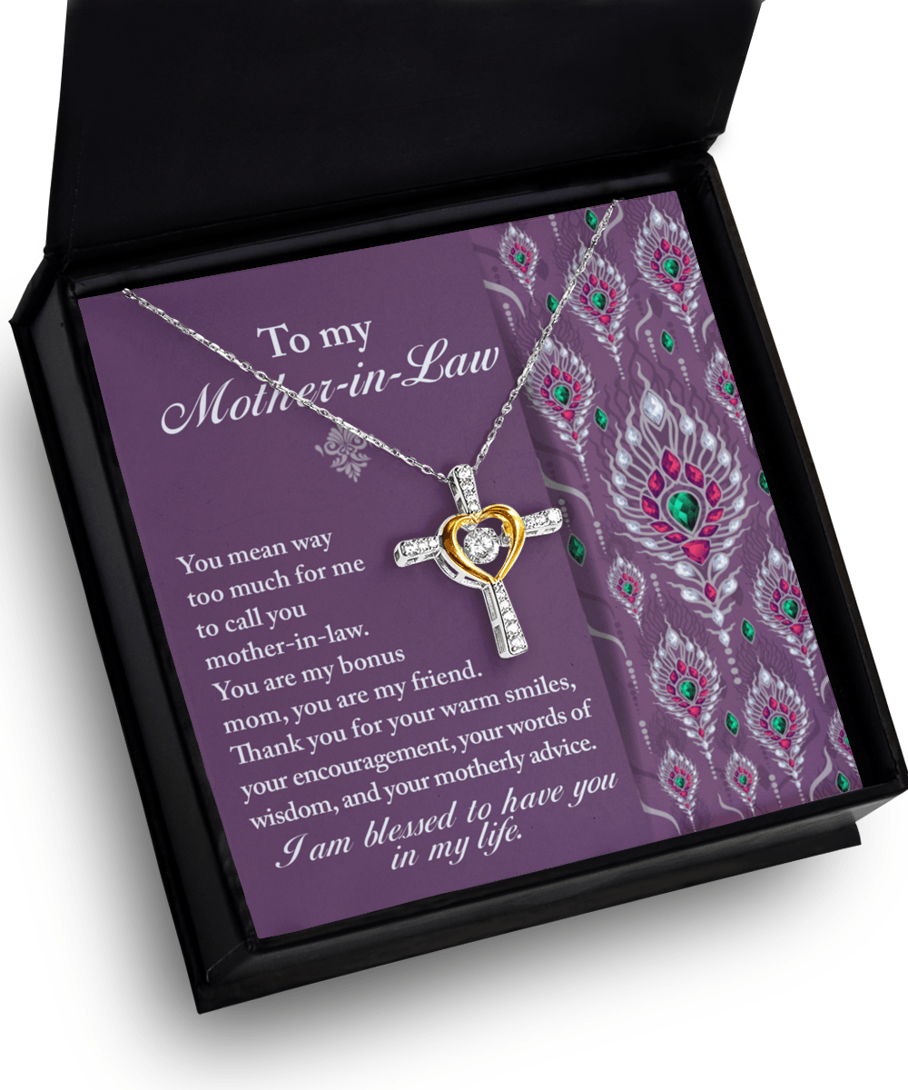 Mother-in-Law Gift You Are My Bonus Mom, My Friend Cross Pendant Necklace - Mallard Moon Gift Shop