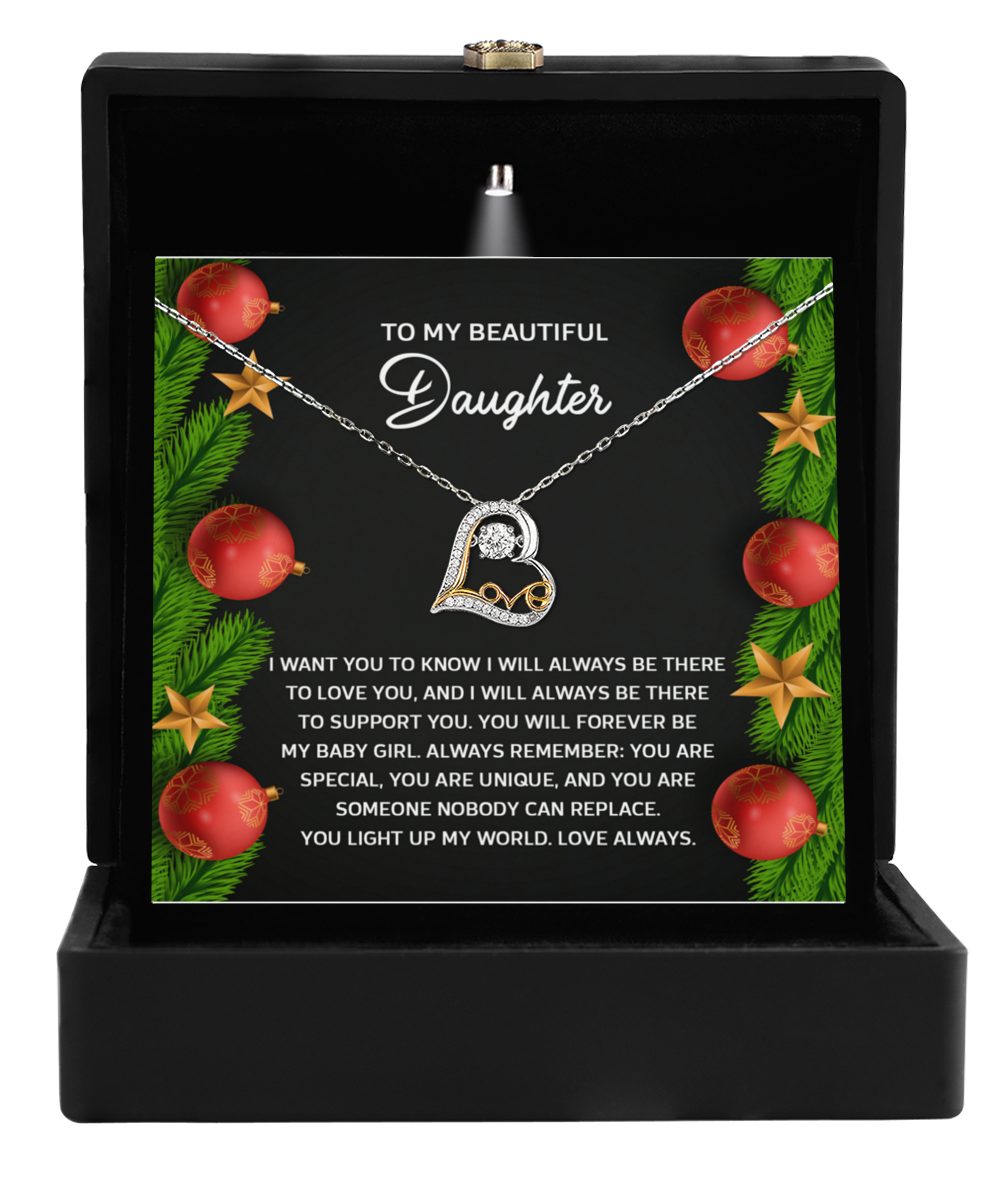 Daughter Christmas Present - Nobody Can Replace - Love Dancing Heart Pendant Necklace - Mallard Moon Gift Shop