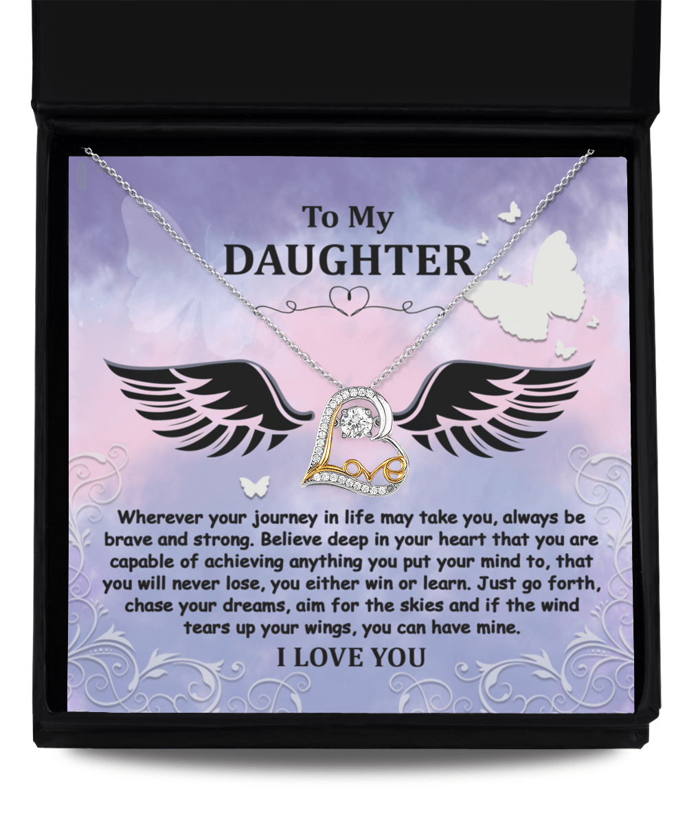 Daughter Gift for Birthday, Christmas, Graduation - Brave And Strong - Love Dancing Heart Pendant Necklace - Mallard Moon Gift Shop