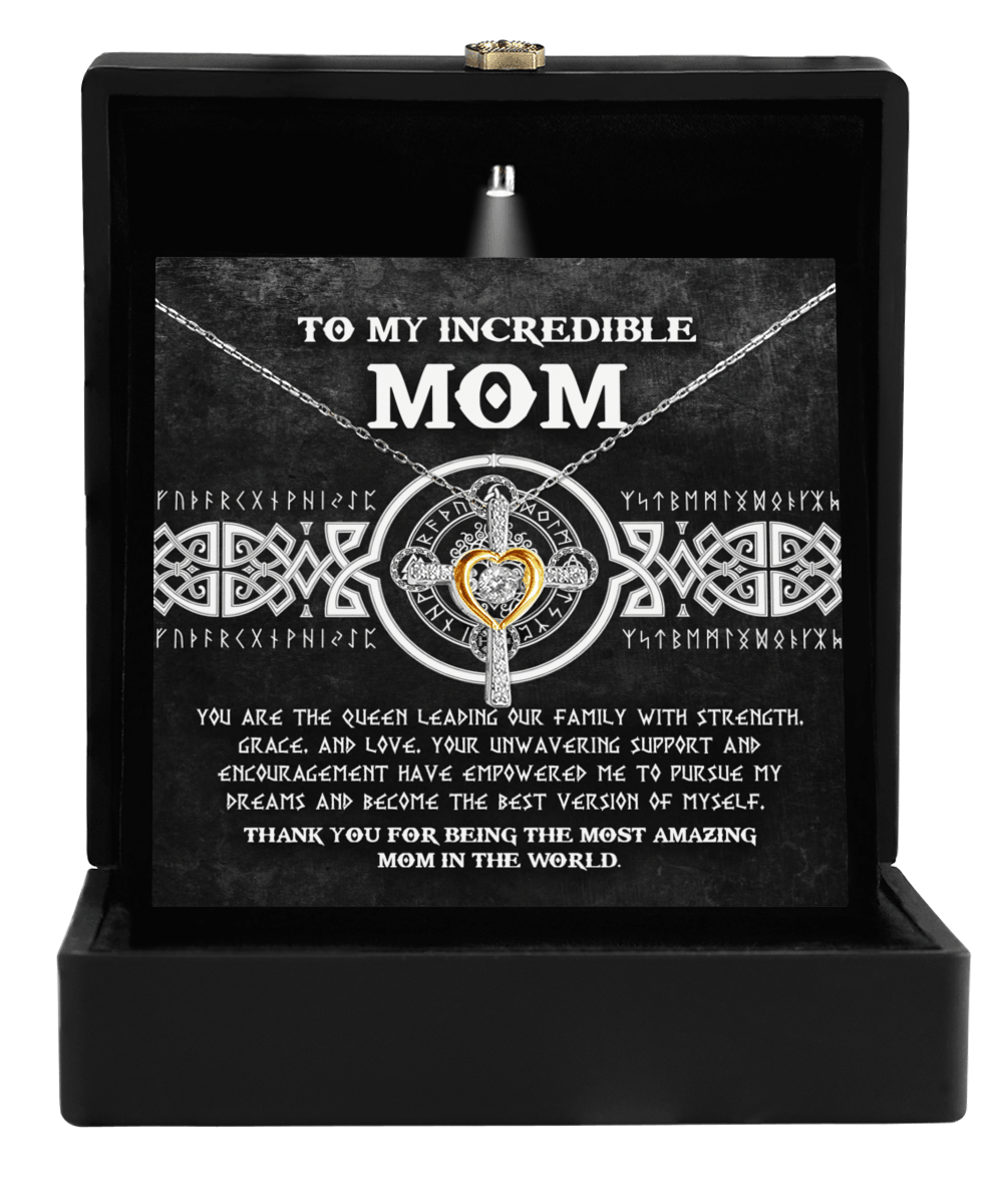 Mom - You are the Queen Leading our Family with Strength, Grace and Love Cross Pendant Necklace - Mallard Moon Gift Shop