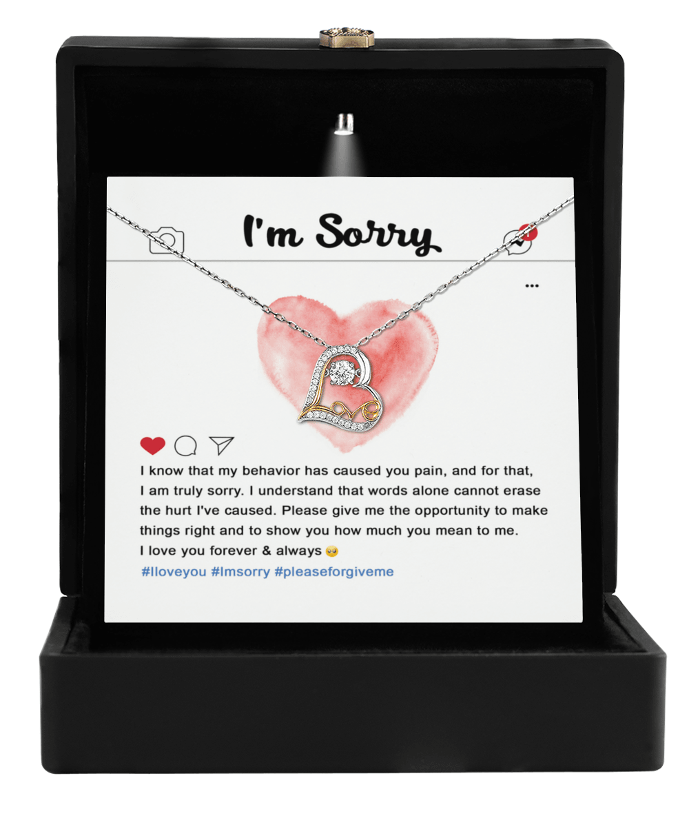 Apology Gift for Girlfriend, Wife, Soulmate - Sorry, Cannot Erase - Love Dancing Heart Pendant Necklace - Mallard Moon Gift Shop