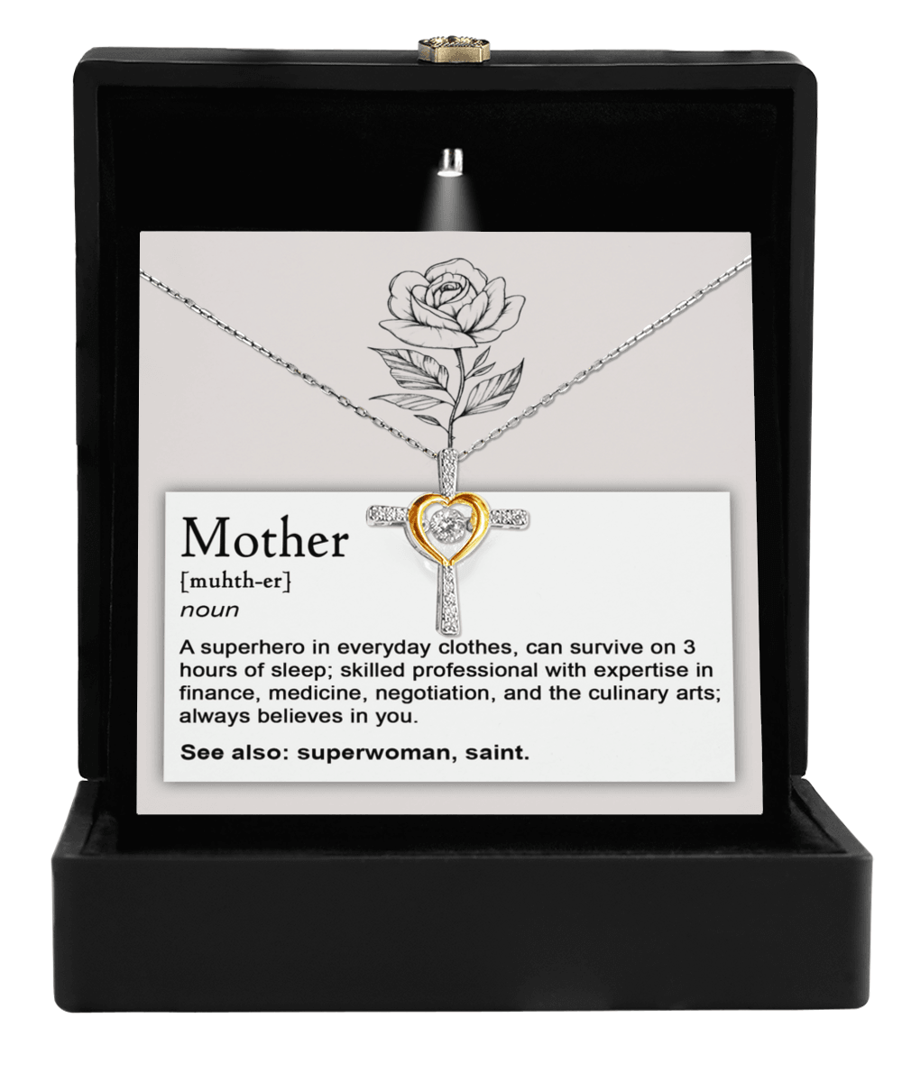 Mother, Definition - Superhero, Saint Cross Pendant Necklace - Mallard Moon Gift Shop