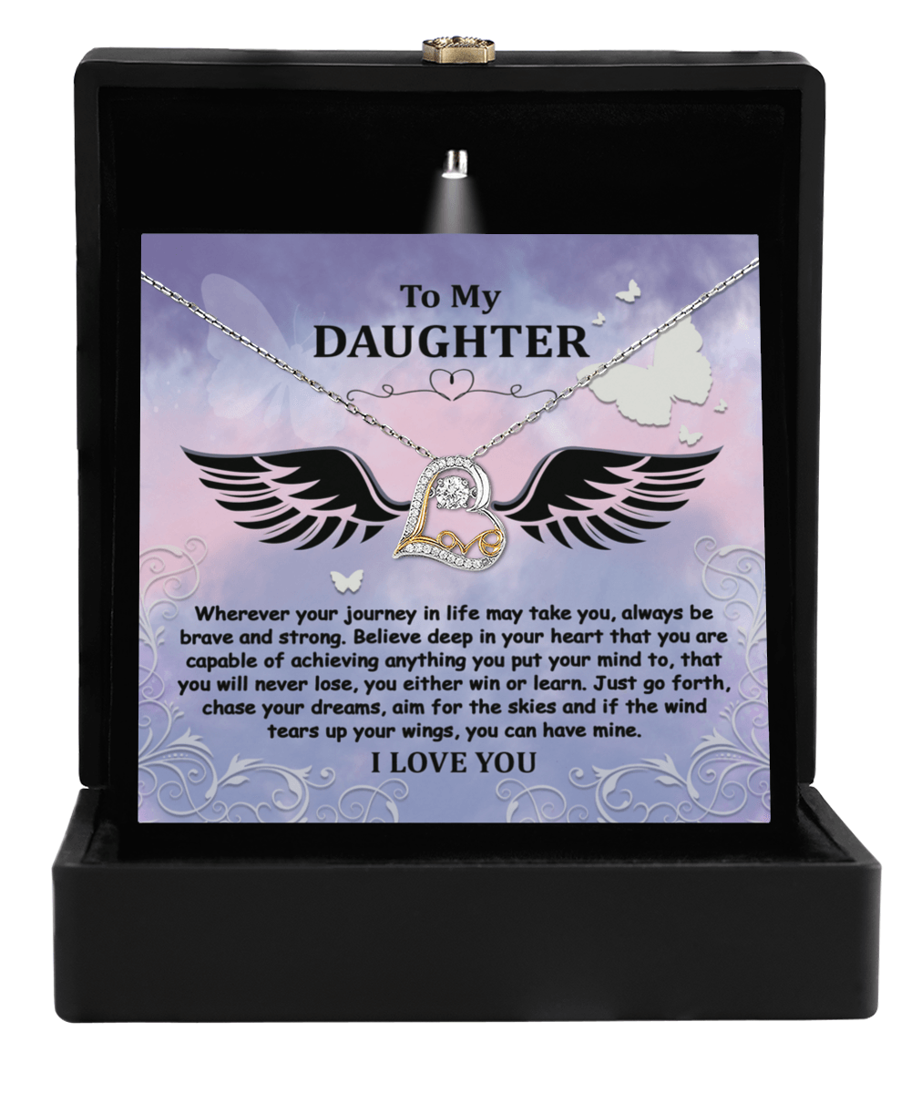Daughter Gift for Birthday, Christmas, Graduation - Brave And Strong - Love Dancing Heart Pendant Necklace - Mallard Moon Gift Shop