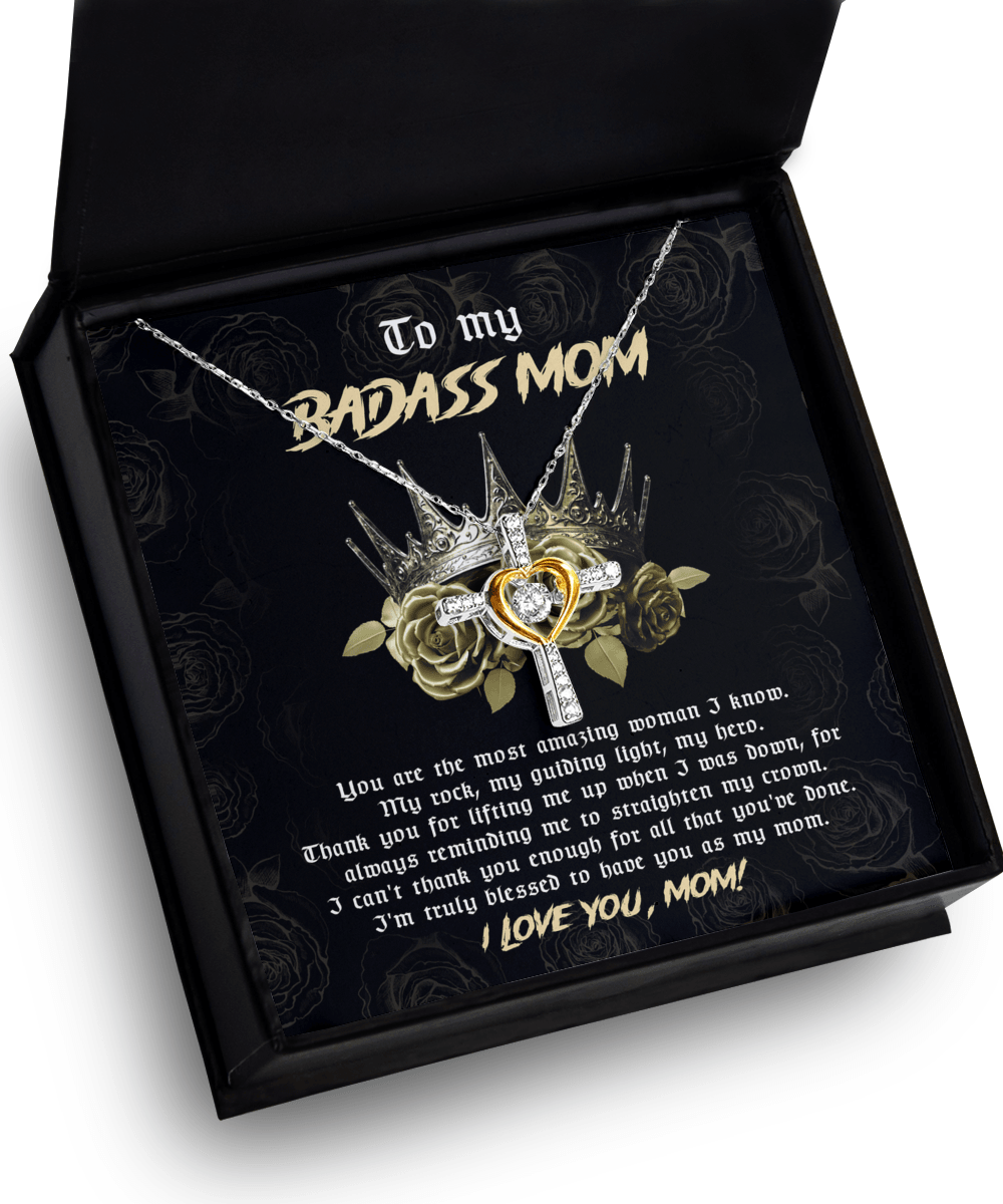 To My Badass Mom You are My Rock Cross Pendant Necklace - Mallard Moon Gift Shop