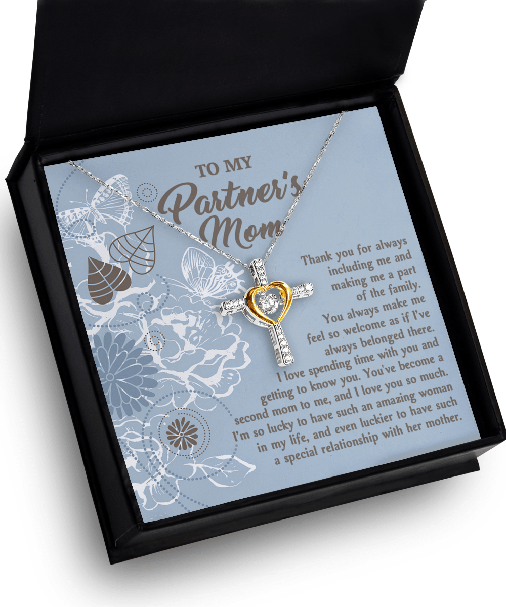 To My Partner's Mom You Make Me Feel Welcomed Cross Pendant Necklace - Mallard Moon Gift Shop