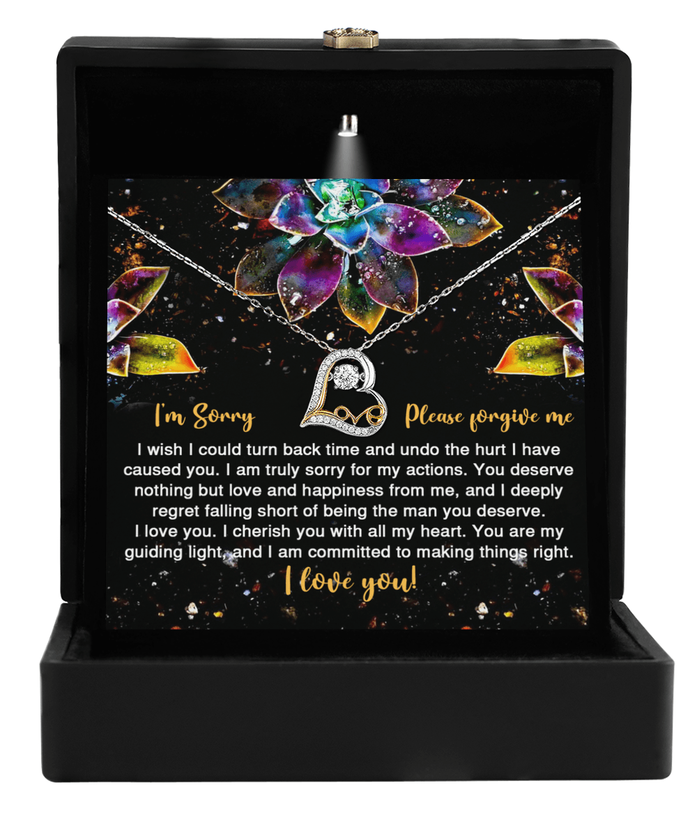 Apology Gift for Girlfriend, Wife, Soulmate - Sorry, All My Heart - Love Dancing Heart Pendant Necklace - Mallard Moon Gift Shop