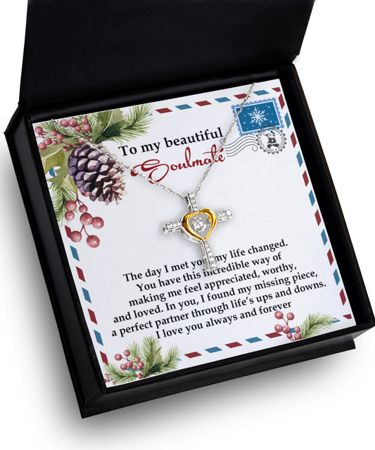 Soulmate, Wife, Girlfriend Romantic Gift - Perfect Partner -  Dancing Cross Pendant Necklace - Mallard Moon Gift Shop