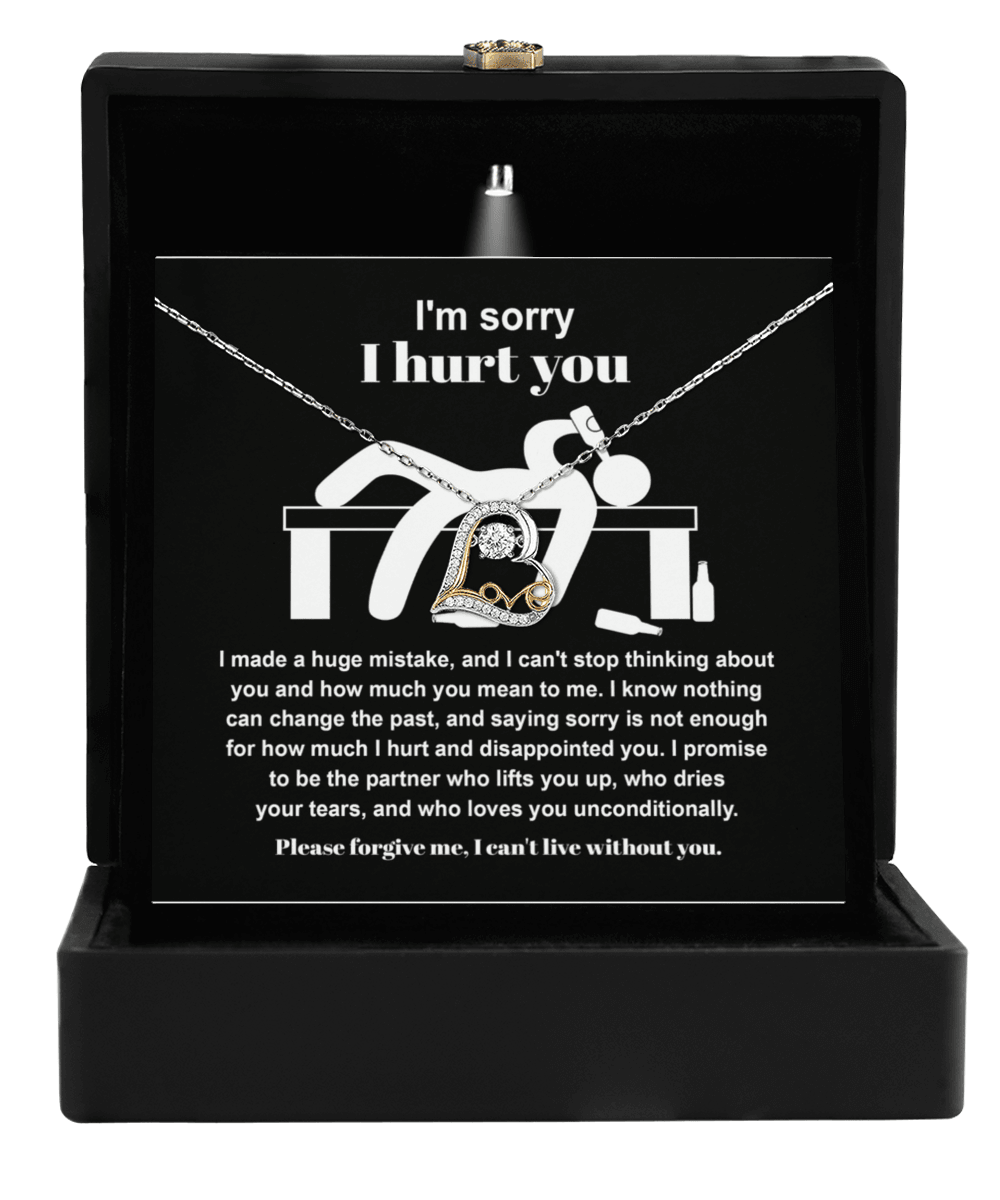 Apology Gift for Girlfriend, Wife, Soulmate - Sorry, Nothing Can Change The Past - Love Dancing Heart Pendant Necklace - Mallard Moon Gift Shop