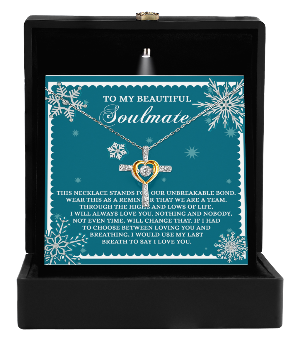Soulmate, Wife, Girlfriend Romantic Gift - A Team - Dancing Cross Pendant Necklace - Mallard Moon Gift Shop