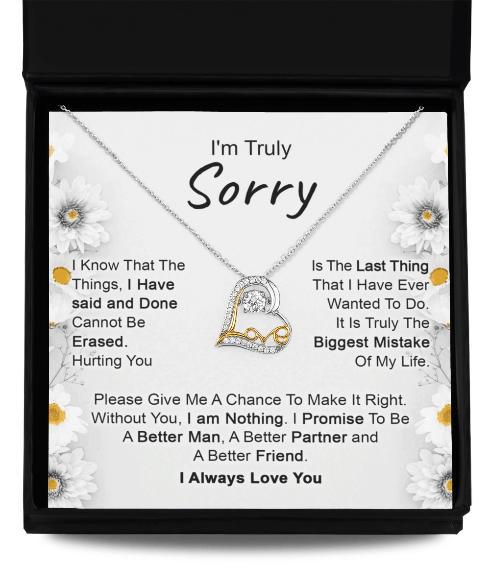 Apology Gift for Girlfriend, Wife, Soulmate - I’m Truly Sorry - Love Dancing Heart Pendant Necklace - Mallard Moon Gift Shop