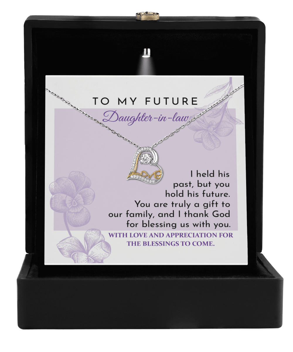 Future Daughter-in-law - You are a Gift to our Family Love Dancing Heart Pendant Necklace Wedding Gift for Bride - Mallard Moon Gift Shop