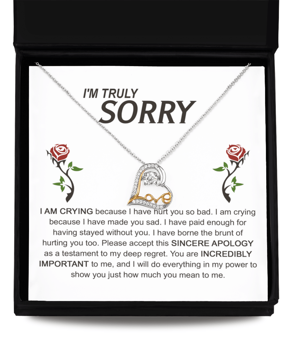Apology Gift for Girlfriend, Wife, Soulmate - Sorry, Made You Sad - Love Dancing Heart Pendant Necklace - Mallard Moon Gift Shop