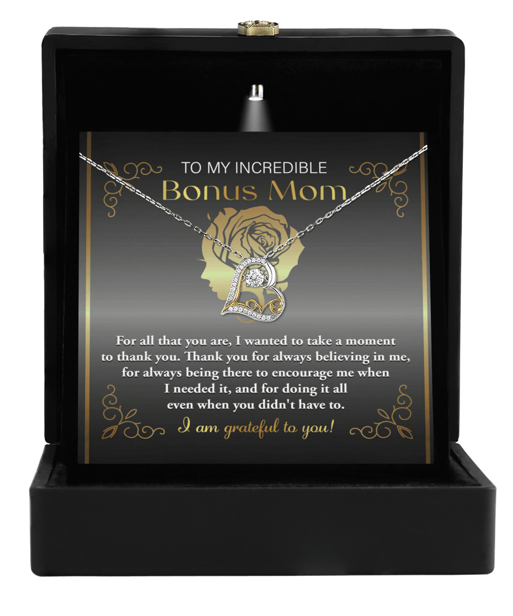 To My Incredible Bonus Mom Thank You for Believing in Me Love Heart Pendant Necklace - Mallard Moon Gift Shop