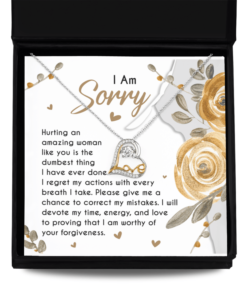 Apology Gift for Girlfriend, Wife, Soulmate - Sorry, Amazing Woman - Love Dancing Heart Pendant Necklace - Mallard Moon Gift Shop