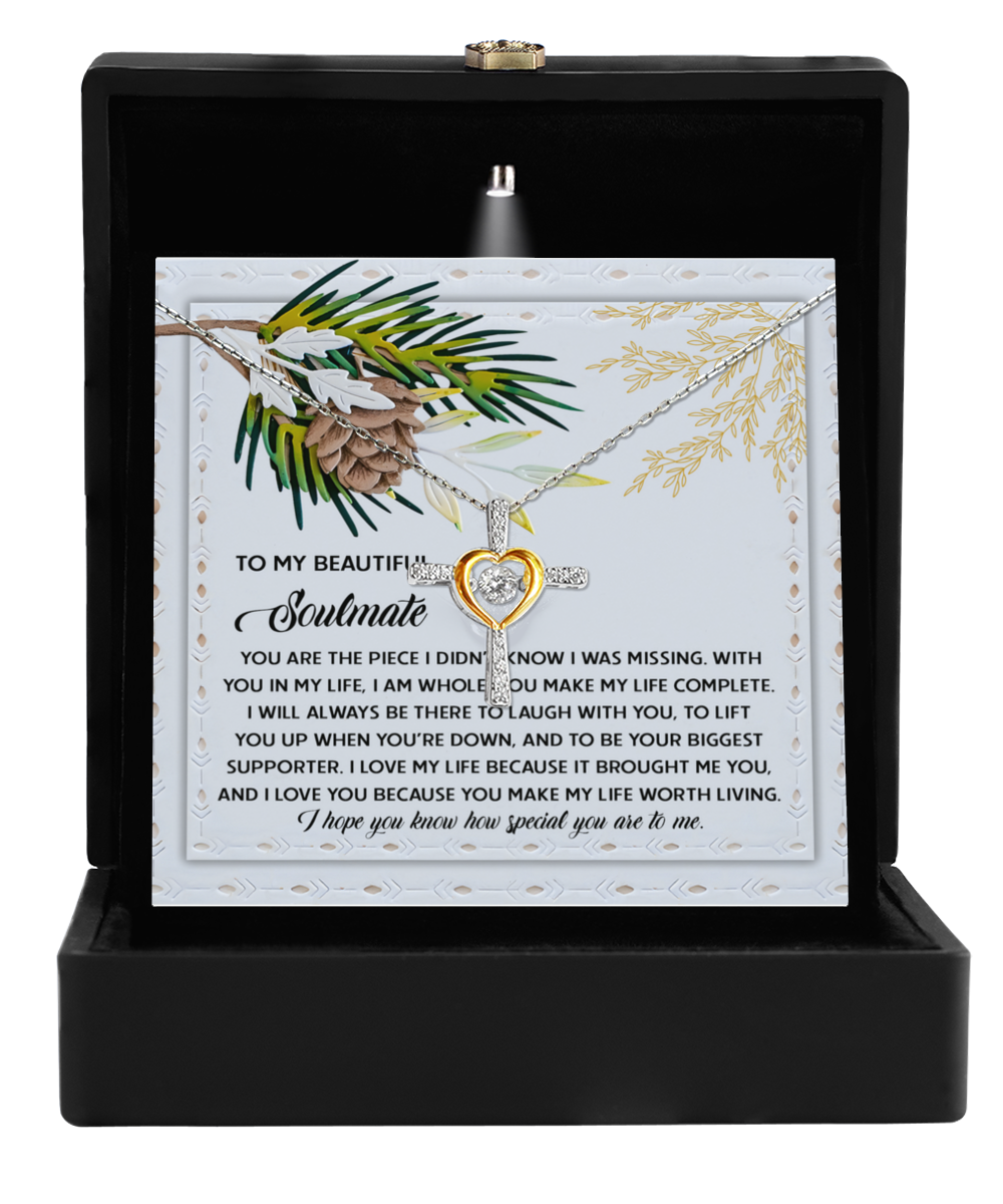 Soulmate, Wife, Girlfriend Romantic Gift - Biggest Supporter Dancing Cross Pendant Necklace - Mallard Moon Gift Shop