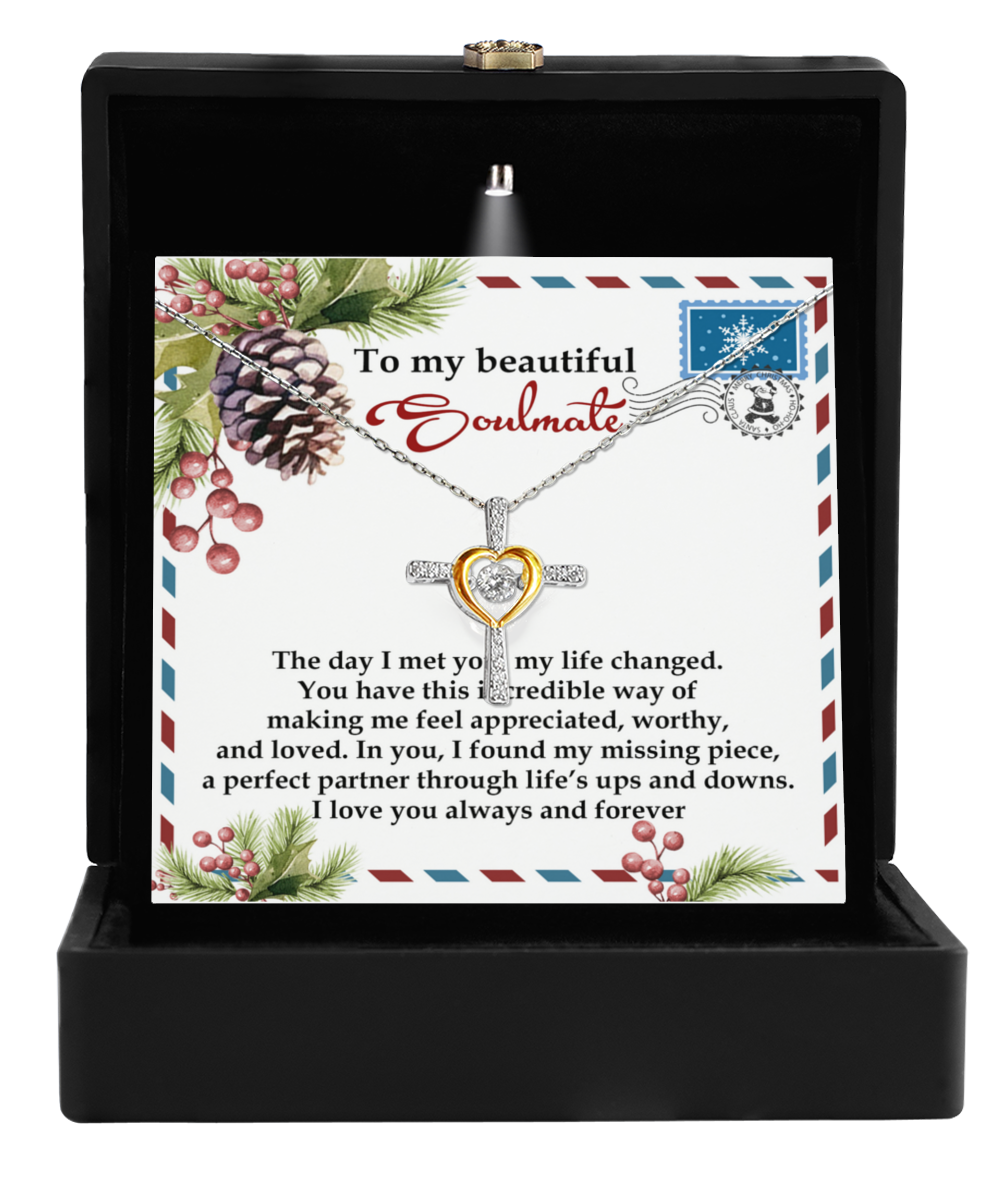 Soulmate, Wife, Girlfriend Romantic Gift - Perfect Partner -  Dancing Cross Pendant Necklace - Mallard Moon Gift Shop