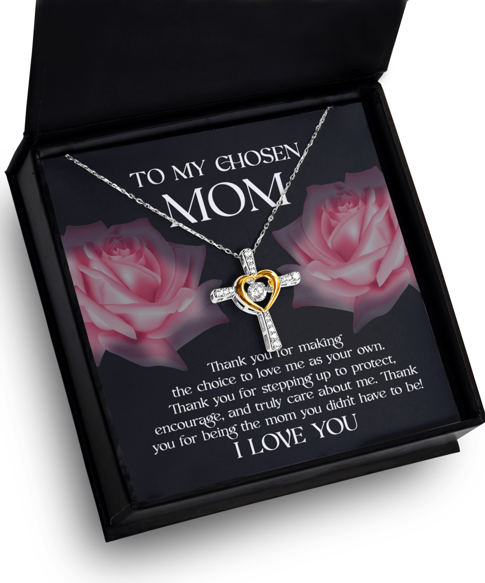 To My Chosen Bonus Mom Thank You for Stepping Up Cross Pendant Necklace - Mallard Moon Gift Shop