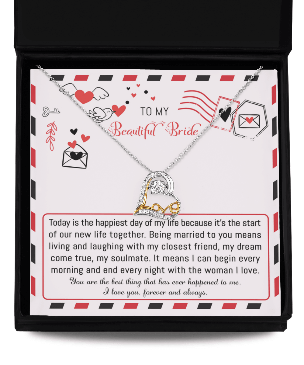 Bride Wedding Day Gift - The Happiest Day - Love Dancing Heart Pendant Necklace - Mallard Moon Gift Shop