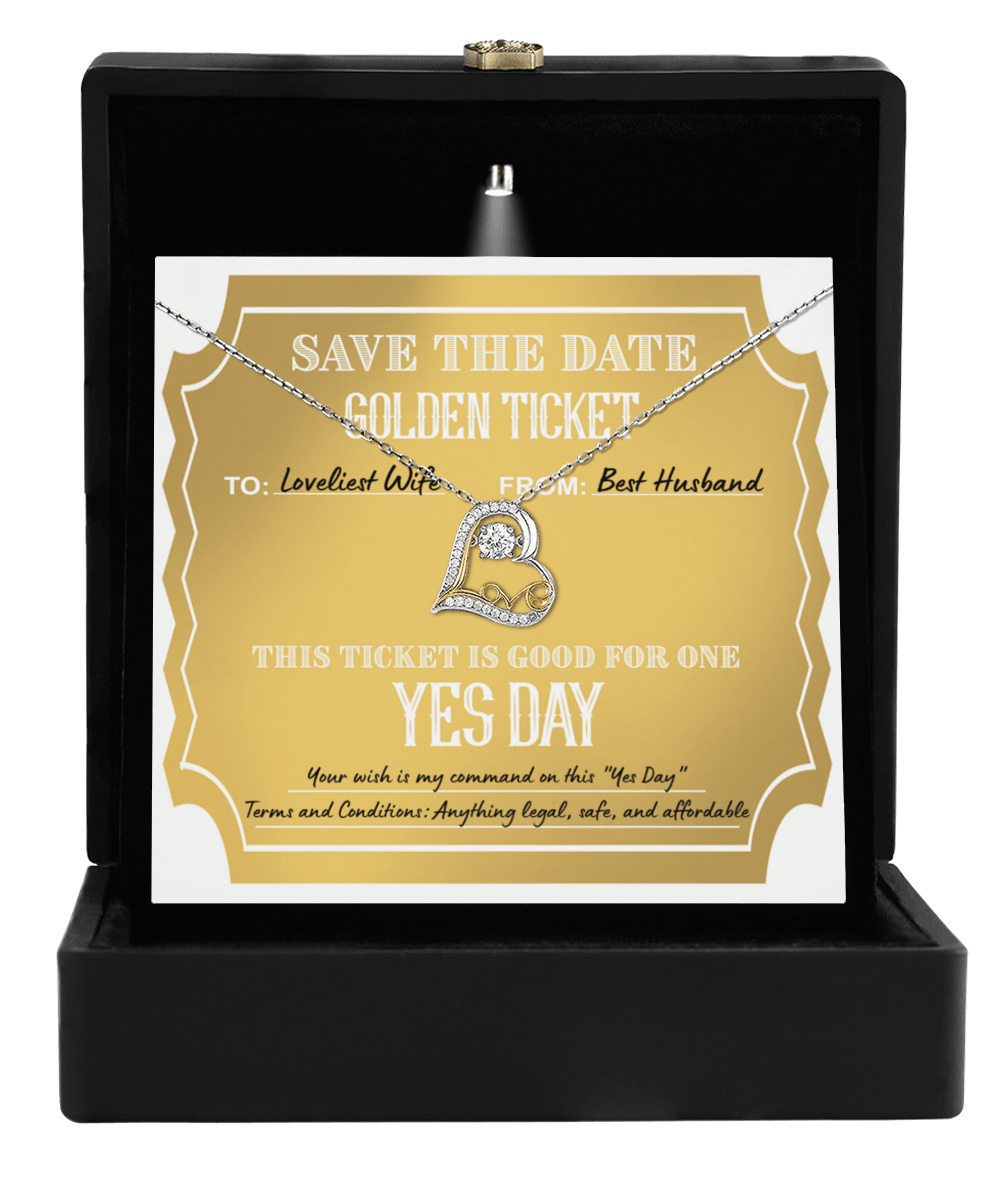 Wife Wedding Day Gift - Golden Ticket - Love Dancing Heart Pendant Necklace - Mallard Moon Gift Shop