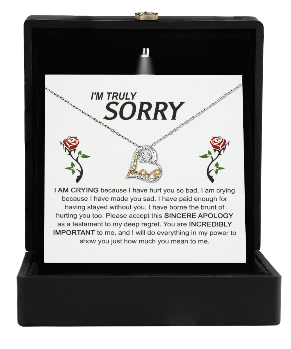 Apology Gift for Girlfriend, Wife, Soulmate - Sorry, Made You Sad - Love Dancing Heart Pendant Necklace - Mallard Moon Gift Shop