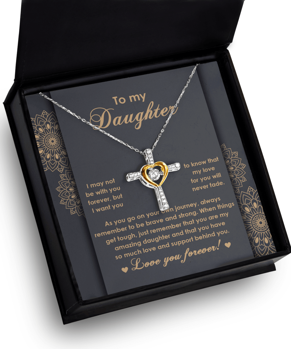 Daughter Gift for Birthday, Christmas, Graduation Inspirational Brave and Strong Cross Pendant Necklace - Mallard Moon Gift Shop