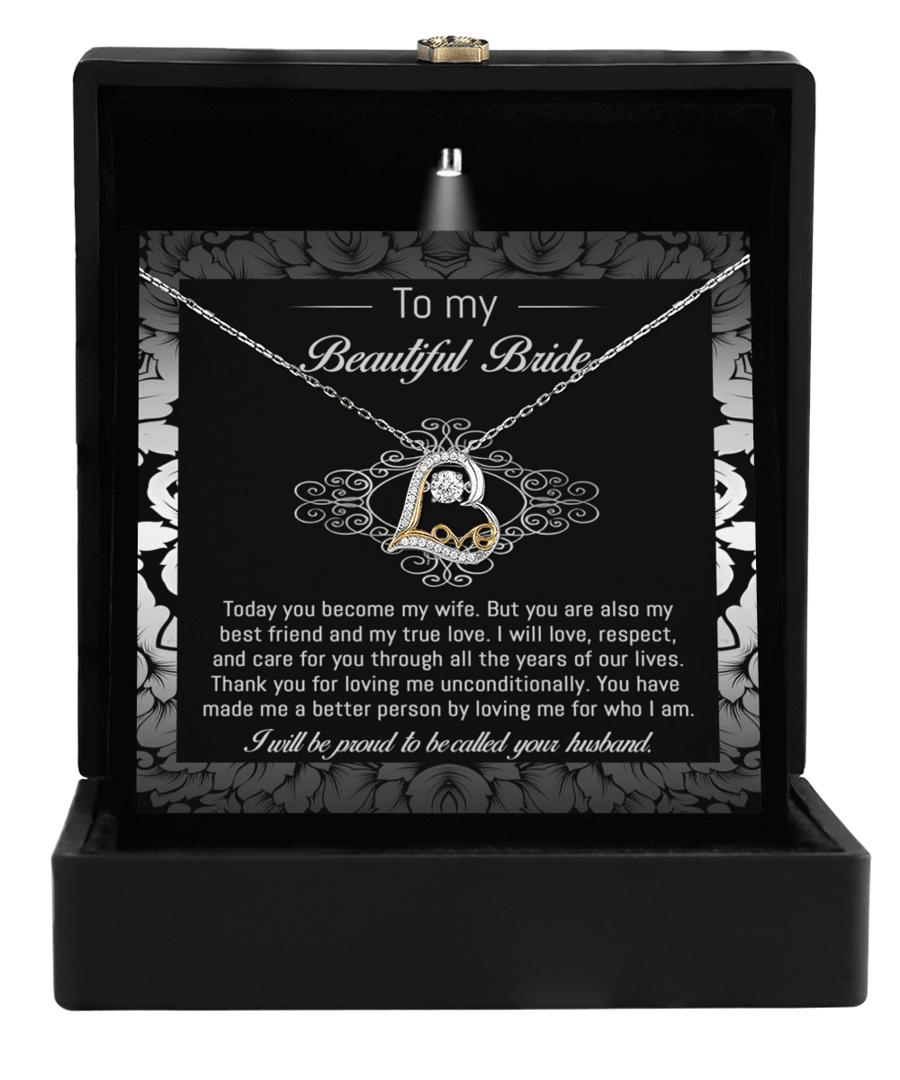 Bride Wedding Day Gift - My True Love - Love Dancing Heart Pendant Necklace - Mallard Moon Gift Shop