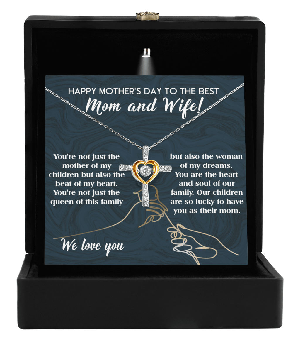 Happy Mother's Day to the Best Mom and Wife Cross Pendant Necklace - Mallard Moon Gift Shop