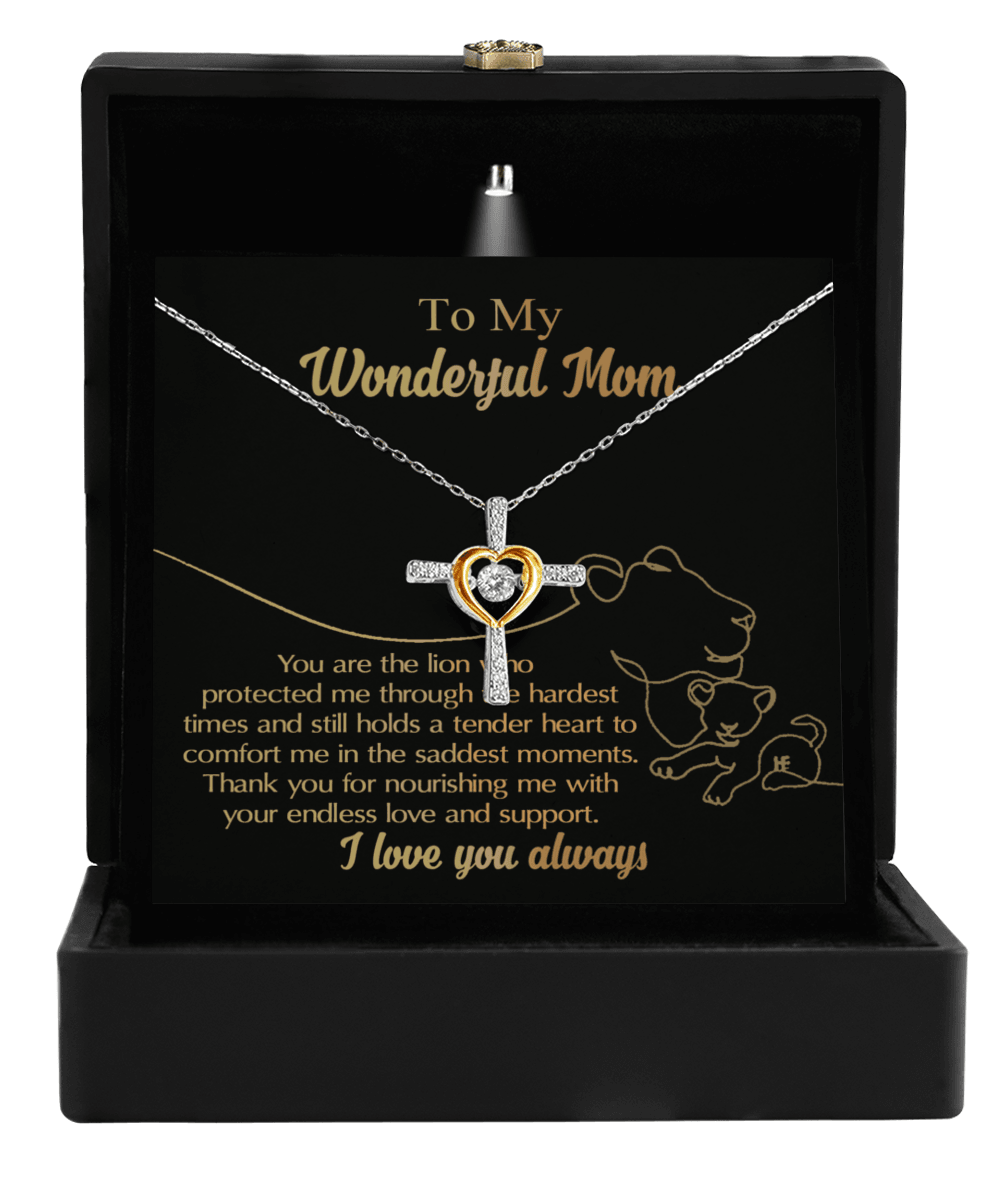 To My Wonderful Mom You Are The Lion that Protected, Supported and Nourished Me Cross Pendant Necklace - Mallard Moon Gift Shop
