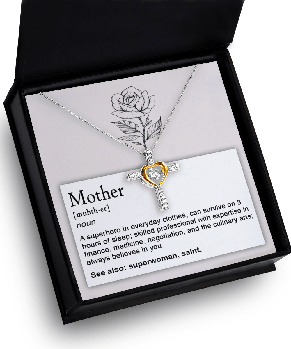 Mother, Definition - Superhero, Saint Cross Pendant Necklace - Mallard Moon Gift Shop