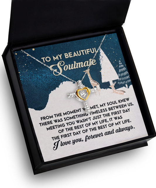 Soulmate, Wife, Girlfriend Romantic Gift - Best of my Life - Dancing Cross Pendant Necklace - Mallard Moon Gift Shop