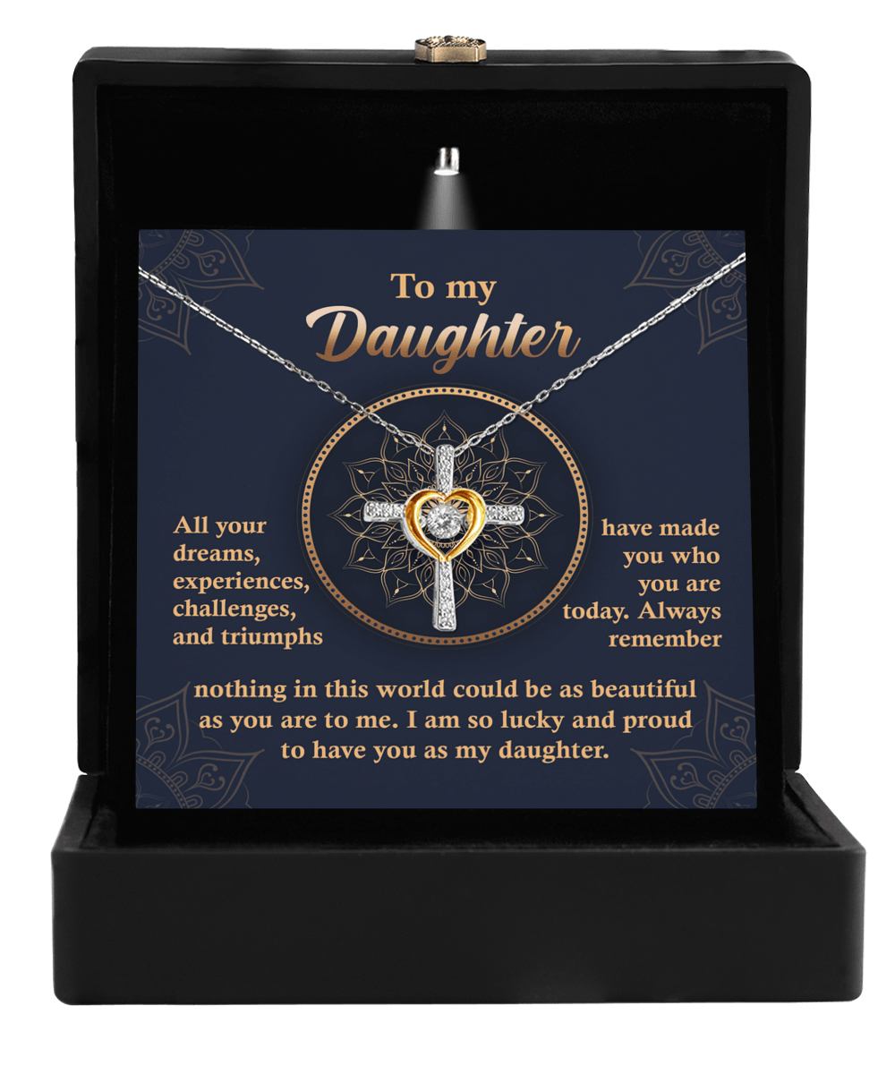 Daughter, Proud of You Cross Pendant Necklace Birthday Wedding Graduation Gift - Mallard Moon Gift Shop