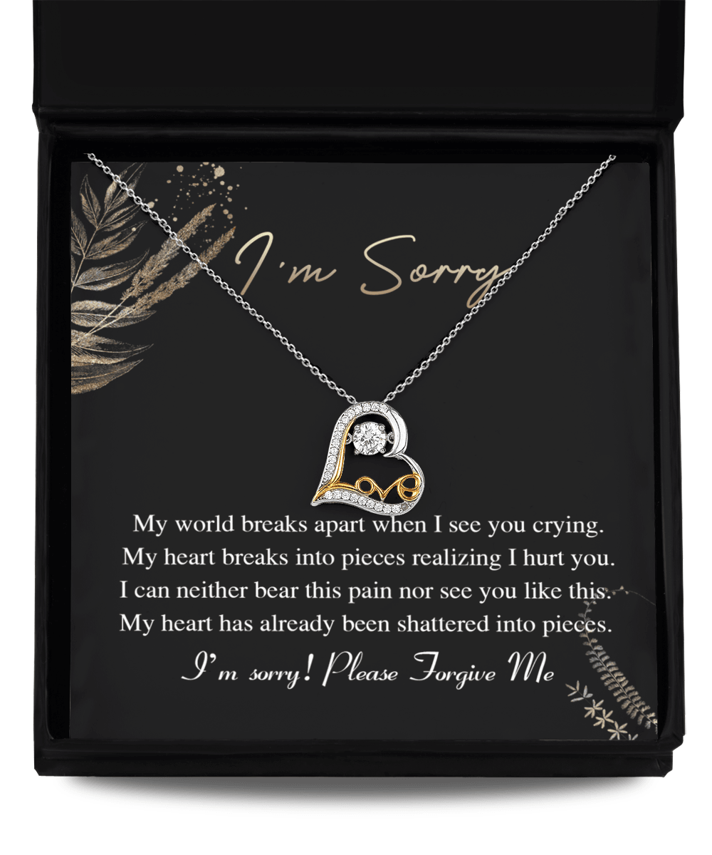 Apology Gift for Girlfriend, Wife, Soulmate - Sorry, See You Crying - Love Dancing Heart Pendant Necklace - Mallard Moon Gift Shop
